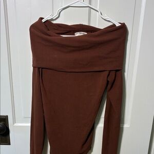 Free People Brown Off-Shoulder Long Sleeve Top